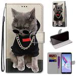 For Huawei Honor 9 Lite Coloured Drawing Cross Texture Horizontal Flip PU Leather Case with Holder & Card Slots & Wallet & Lanyard(B09 Golden Chain Grey Cat)