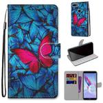 For Huawei Honor 9 Lite Coloured Drawing Cross Texture Horizontal Flip PU Leather Case with Holder & Card Slots & Wallet & Lanyard(Blue Red Butterfly)