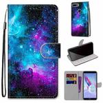 For Huawei Honor 9 Lite Coloured Drawing Cross Texture Horizontal Flip PU Leather Case with Holder & Card Slots & Wallet & Lanyard(Purple Green Starry Sky)