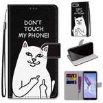 For Huawei Honor 9 Lite Coloured Drawing Cross Texture Horizontal Flip PU Leather Case with Holder & Card Slots & Wallet & Lanyard(18 Middle Finger White Cat)