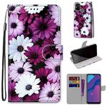 For Huawei Honor 9A Coloured Drawing Cross Texture Horizontal Flip PU Leather Case with Holder & Card Slots & Wallet & Lanyard(Chrysanthemum Pink White Purple)