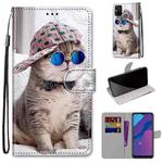 For Huawei Honor 9A Coloured Drawing Cross Texture Horizontal Flip PU Leather Case with Holder & Card Slots & Wallet & Lanyard(B20 Slant Hat Blue Mirror Cat)