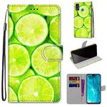 For Huawei Honor 9X Lite Coloured Drawing Cross Texture Horizontal Flip PU Leather Case with Holder & Card Slots & Wallet & Lanyard(Green Lemon)
