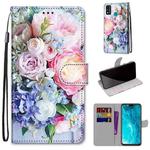 For Huawei Honor 9X Lite Coloured Drawing Cross Texture Horizontal Flip PU Leather Case with Holder & Card Slots & Wallet & Lanyard(Light Pink Bouquet)