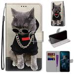 For Huawei Honor 20 Coloured Drawing Cross Texture Horizontal Flip PU Leather Case with Holder & Card Slots & Wallet & Lanyard(B09 Golden Chain Grey Cat)