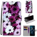 For Huawei Honor 20 Coloured Drawing Cross Texture Horizontal Flip PU Leather Case with Holder & Card Slots & Wallet & Lanyard(Chrysanthemum Pink White Purple)