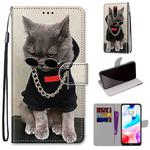 For Xiaomi Redmi 8 Coloured Drawing Cross Texture Horizontal Flip PU Leather Case with Holder & Card Slots & Wallet & Lanyard(Golden Chain Grey Cat)