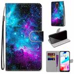 For Xiaomi Redmi 8 Coloured Drawing Cross Texture Horizontal Flip PU Leather Case with Holder & Card Slots & Wallet & Lanyard(Purple Green Starry Sky)