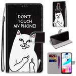 For Xiaomi Redmi 8 Coloured Drawing Cross Texture Horizontal Flip PU Leather Case with Holder & Card Slots & Wallet & Lanyard(Middle Finger White Cat)