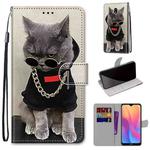 For Xiaomi Redmi 8A Coloured Drawing Cross Texture Horizontal Flip PU Leather Case with Holder & Card Slots & Wallet & Lanyard(Golden Chain Grey Cat)