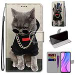 For Xiaomi Redmi 9 Coloured Drawing Cross Texture Horizontal Flip PU Leather Case with Holder & Card Slots & Wallet & Lanyard(Golden Chain Grey Cat)
