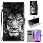 For Xiaomi Redmi 9 Coloured Drawing Cross Texture Horizontal Flip PU Leather Case with Holder & Card Slots & Wallet & Lanyard(Black White Lion Head)