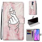 For Xiaomi Redmi 9 Coloured Drawing Cross Texture Horizontal Flip PU Leather Case with Holder & Card Slots & Wallet & Lanyard(Pink Hands Heart)
