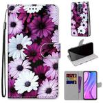 For Xiaomi Redmi 9 Coloured Drawing Cross Texture Horizontal Flip PU Leather Case with Holder & Card Slots & Wallet & Lanyard(Chrysanthemum Pink White Purple)