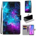 For Xiaomi Redmi 9 Coloured Drawing Cross Texture Horizontal Flip PU Leather Case with Holder & Card Slots & Wallet & Lanyard(Purple Green Starry Sky)