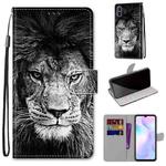 For Xiaomi Redmi 9A Coloured Drawing Cross Texture Horizontal Flip PU Leather Case with Holder & Card Slots & Wallet & Lanyard(Black White Lion Head)