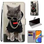 For Xiaomi Redmi 9C Coloured Drawing Cross Texture Horizontal Flip PU Leather Case with Holder & Card Slots & Wallet & Lanyard(Golden Chain Grey Cat)