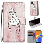 For Xiaomi Redmi 9C Coloured Drawing Cross Texture Horizontal Flip PU Leather Case with Holder & Card Slots & Wallet & Lanyard(Pink Hands Heart)