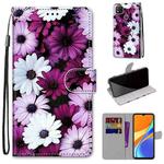 For Xiaomi Redmi 9C Coloured Drawing Cross Texture Horizontal Flip PU Leather Case with Holder & Card Slots & Wallet & Lanyard(Chrysanthemum Pink White Purple)