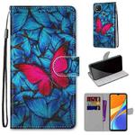 For Xiaomi Redmi 9C Coloured Drawing Cross Texture Horizontal Flip PU Leather Case with Holder & Card Slots & Wallet & Lanyard(Blue Red Butterfly)