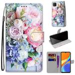 For Xiaomi Redmi 9C Coloured Drawing Cross Texture Horizontal Flip PU Leather Case with Holder & Card Slots & Wallet & Lanyard(Light Pink Bouquet)