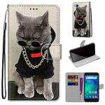 For Xiaomi Redmi Go Coloured Drawing Cross Texture Horizontal Flip PU Leather Case with Holder & Card Slots & Wallet & Lanyard(Golden Chain Grey Cat)