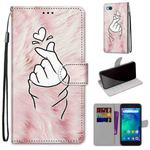For Xiaomi Redmi Go Coloured Drawing Cross Texture Horizontal Flip PU Leather Case with Holder & Card Slots & Wallet & Lanyard(Pink Hands Heart)