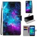 For Xiaomi Redmi Go Coloured Drawing Cross Texture Horizontal Flip PU Leather Case with Holder & Card Slots & Wallet & Lanyard(Purple Green Starry Sky)