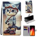 For Xiaomi Redmi Note 8 Coloured Drawing Cross Texture Horizontal Flip PU Leather Case with Holder & Card Slots & Wallet & Lanyard(Leather Shoes Cat)