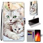For Xiaomi Redmi Note 8 Coloured Drawing Cross Texture Horizontal Flip PU Leather Case with Holder & Card Slots & Wallet & Lanyard(Big Cat Holding Kitten)