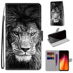 For Xiaomi Redmi Note 8 Coloured Drawing Cross Texture Horizontal Flip PU Leather Case with Holder & Card Slots & Wallet & Lanyard(Black White Lion Head)