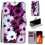 For Xiaomi Redmi Note 8 Coloured Drawing Cross Texture Horizontal Flip PU Leather Case with Holder & Card Slots & Wallet & Lanyard(Chrysanthemum Pink White Purple)