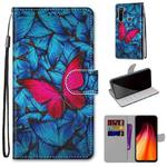 For Xiaomi Redmi Note 8 Coloured Drawing Cross Texture Horizontal Flip PU Leather Case with Holder & Card Slots & Wallet & Lanyard(Blue Red Butterfly)