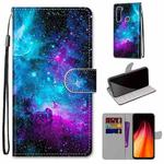 For Xiaomi Redmi Note 8 Coloured Drawing Cross Texture Horizontal Flip PU Leather Case with Holder & Card Slots & Wallet & Lanyard(Purple Green Starry Sky)