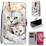 For Xiaomi Redmi Note 8 Pro Coloured Drawing Cross Texture Horizontal Flip PU Leather Case with Holder & Card Slots & Wallet & Lanyard(Big Cat Holding Kitten)
