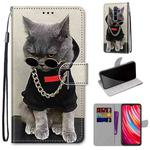 For Xiaomi Redmi Note 8 Pro Coloured Drawing Cross Texture Horizontal Flip PU Leather Case with Holder & Card Slots & Wallet & Lanyard(Golden Chain Grey Cat)