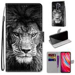 For Xiaomi Redmi Note 8 Pro Coloured Drawing Cross Texture Horizontal Flip PU Leather Case with Holder & Card Slots & Wallet & Lanyard(Black White Lion Head)