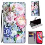 For Xiaomi Redmi Note 8 Pro Coloured Drawing Cross Texture Horizontal Flip PU Leather Case with Holder & Card Slots & Wallet & Lanyard(Light Pink Bouquet)