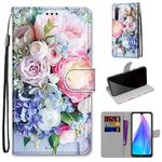 For Xiaomi Redmi Note 8T Coloured Drawing Cross Texture Horizontal Flip PU Leather Case with Holder & Card Slots & Wallet & Lanyard(Light Pink Bouquet)