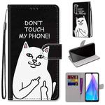 For Xiaomi Redmi Note 8T Coloured Drawing Cross Texture Horizontal Flip PU Leather Case with Holder & Card Slots & Wallet & Lanyard(Middle Finger White Cat)