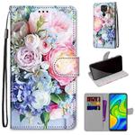 For Xiaomi Redmi Note 9 / 10X 4G Coloured Drawing Cross Texture Horizontal Flip PU Leather Case with Holder & Card Slots & Wallet & Lanyard(Light Pink Bouquet)