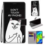 For Xiaomi Redmi Note 9 / 10X 4G Coloured Drawing Cross Texture Horizontal Flip PU Leather Case with Holder & Card Slots & Wallet & Lanyard(Middle Finger White Cat)