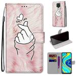 For Xiaomi Redmi Note 9S / 9 Pro Coloured Drawing Cross Texture Horizontal Flip PU Leather Case with Holder & Card Slots & Wallet & Lanyard(Pink Hands Heart)