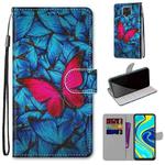 For Xiaomi Redmi Note 9S / 9 Pro Coloured Drawing Cross Texture Horizontal Flip PU Leather Case with Holder & Card Slots & Wallet & Lanyard(Blue Red Butterfly)