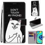 For Xiaomi Redmi Note 9S / 9 Pro Coloured Drawing Cross Texture Horizontal Flip PU Leather Case with Holder & Card Slots & Wallet & Lanyard(Middle Finger White Cat)