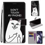 For Xiaomi Mi 10 Lite Coloured Drawing Cross Texture Horizontal Flip PU Leather Case with Holder & Card Slots & Wallet & Lanyard(Middle Finger White Cat)