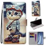 For Xiaomi Mi 10 5G Coloured Drawing Cross Texture Horizontal Flip PU Leather Case with Holder & Card Slots & Wallet & Lanyard(Leather Shoes Cat)