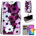 For Xiaomi Mi CC9e / A3 Coloured Drawing Cross Texture Horizontal Flip PU Leather Case with Holder & Card Slots & Wallet & Lanyard(Chrysanthemum Pink White Purple)