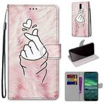 For Nokia 2.3 Coloured Drawing Cross Texture Horizontal Flip PU Leather Case with Holder & Card Slots & Wallet & Lanyard(Pink Hands Heart)