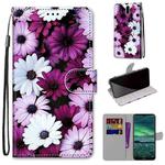 For Nokia 2.3 Coloured Drawing Cross Texture Horizontal Flip PU Leather Case with Holder & Card Slots & Wallet & Lanyard(Chrysanthemum Pink White Purple)